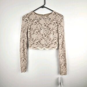 CITY STUDIO Juniors Beige Long Sleeve Formal Top Size 3 Floral Lace Shimmer Cami